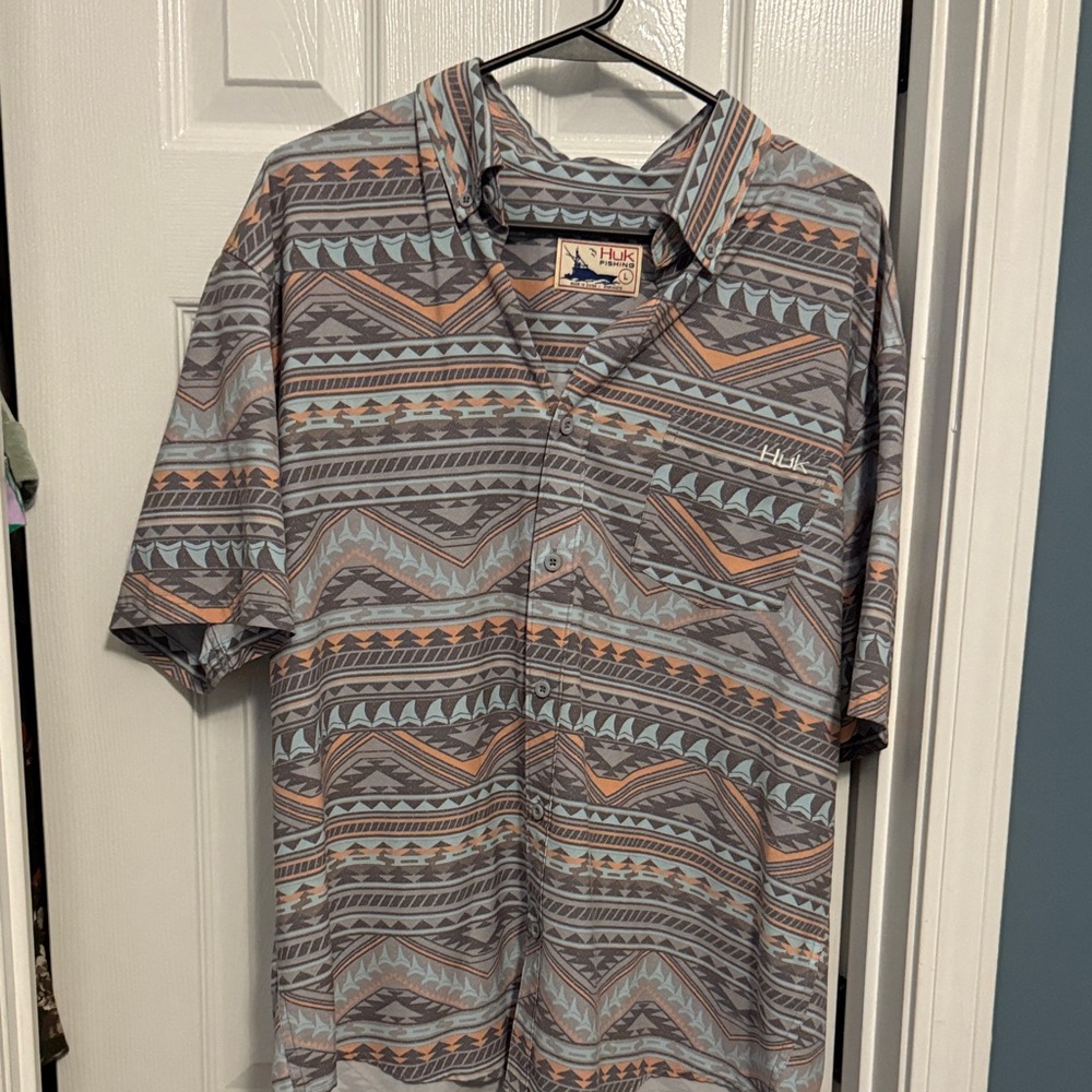 Huk Men's Casual Shirt - Gray, Blue, and Orange